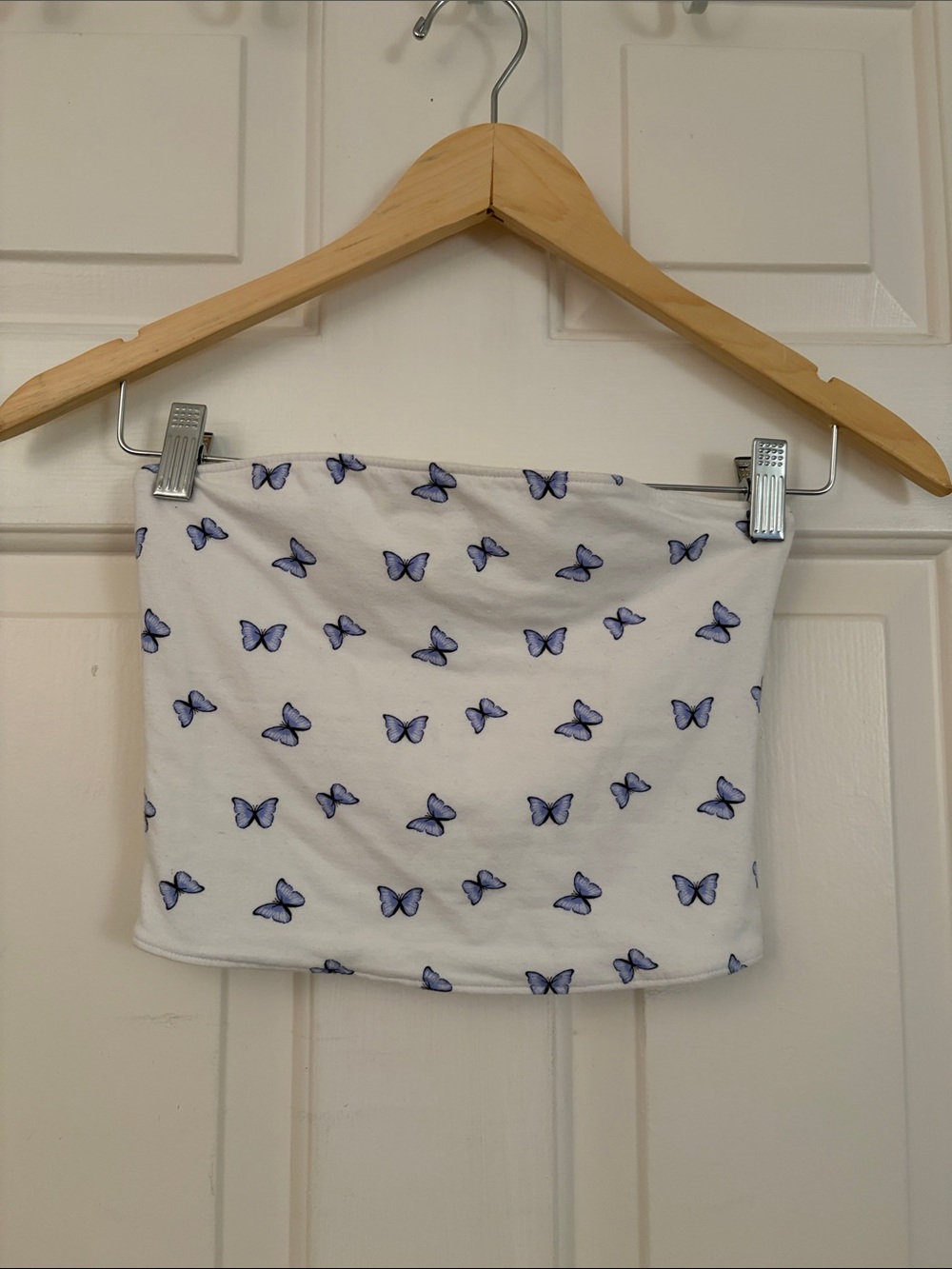 Hollister White Blue Butterfly Tube Top Size S Y2K
